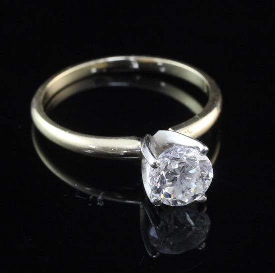 A 14ct gold and solitaire diamond ring, size M.